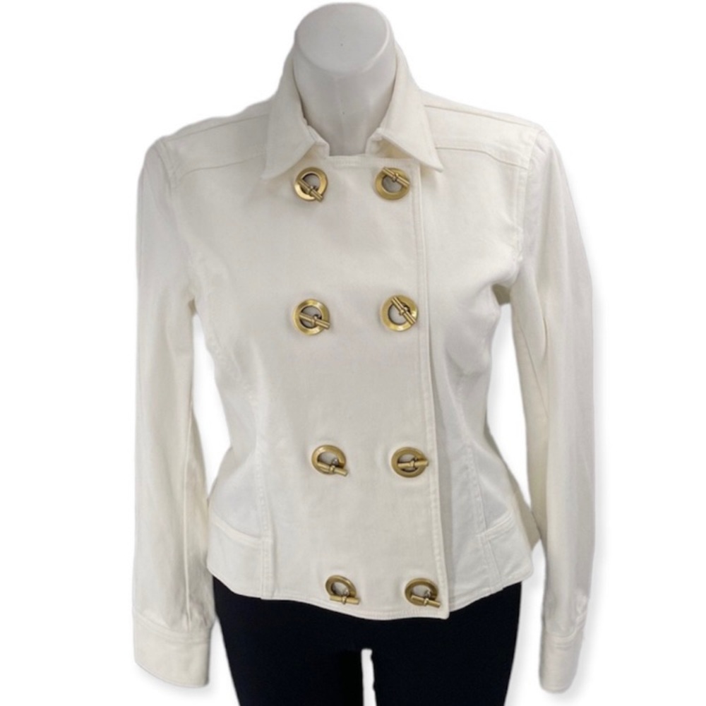Dana Buchman jacket size 16 white cotton double breasted. With Retail $295 tags